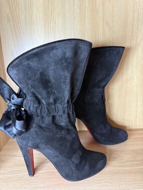 Christian Louboutin Black Suede High-Heel Ankle Boots with Red Sole
